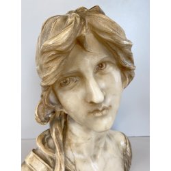 ANTICO BUSTO SCULTURA ALABASTRO Emilio Fiaschi GIOVANE DONNA ART NOUVEAU