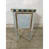 COMODINO LEGNO DIPINTO SCACCHI AZZURRO ORO 2 CASSETTI GIOCO APOCA '900 VETRO