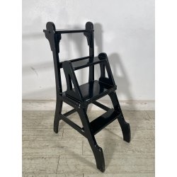 ANTICA SEDIA SCALA SCALETTA LEGNO DIPINTA NERA LIBRERIA UFFICIO SGABELLO 1900