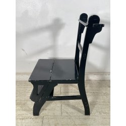 ANTICA SEDIA SCALA SCALETTA LEGNO DIPINTA NERA LIBRERIA UFFICIO SGABELLO 1900