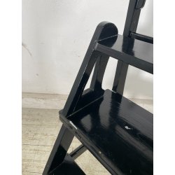 ANTICA SEDIA SCALA SCALETTA LEGNO DIPINTA NERA LIBRERIA UFFICIO SGABELLO 1900