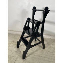 ANTICA SEDIA SCALA SCALETTA LEGNO DIPINTA NERA LIBRERIA UFFICIO SGABELLO 1900