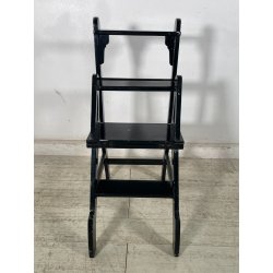 ANTICA SEDIA SCALA SCALETTA LEGNO DIPINTA NERA LIBRERIA UFFICIO SGABELLO 1900