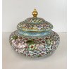 VASO COPERCHIO CINESE CLOISONNE SMALTO POLICROMO INTERNO BLU DECORO FLOREALE