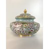 VASO COPERCHIO CINESE CLOISONNE SMALTO POLICROMO INTERNO BLU DECORO FLOREALE