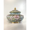 VASO COPERCHIO CINESE CLOISONNE SMALTO POLICROMO INTERNO BLU DECORO FLOREALE