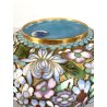 VASO COPERCHIO CINESE CLOISONNE SMALTO POLICROMO INTERNO BLU DECORO FLOREALE