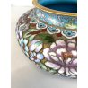VASO COPERCHIO CINESE CLOISONNE SMALTO POLICROMO INTERNO BLU DECORO FLOREALE