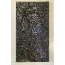 DIPINTO ASTRATTO OLIO TELA Firpo Angioletta "DUE VOLTI DELL' EROE" 50x90 cm 1989