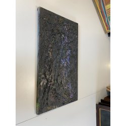 DIPINTO ASTRATTO OLIO TELA Firpo Angioletta "DUE VOLTI DELL' EROE" 50x90 cm 1989