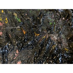 DIPINTO ASTRATTO OLIO TELA Firpo Angioletta "DUE VOLTI DELL' EROE" 50x90 cm 1989