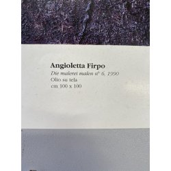 DIPINTO ASTRATTO OLIO TELA Firpo Angioletta "DUE VOLTI DELL' EROE" 50x90 cm 1989