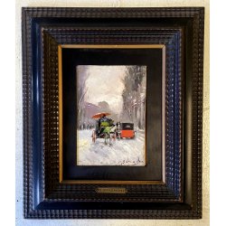 ANTICO QUADRO DIPINTO OLIO G. SOLENGHI PAESAGGIO INVERNALE CARROZZA NEVE MILANO