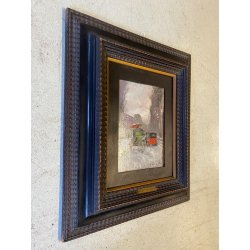 ANTICO QUADRO DIPINTO OLIO G. SOLENGHI PAESAGGIO INVERNALE CARROZZA NEVE MILANO