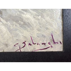 ANTICO QUADRO DIPINTO OLIO G. SOLENGHI PAESAGGIO INVERNALE CARROZZA NEVE MILANO