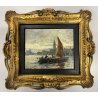 ANTICO QUADRO DIPINTO OLIO TAVOLA E. Bonivento BARCHE da PESCA S. MARCO VENEZIA