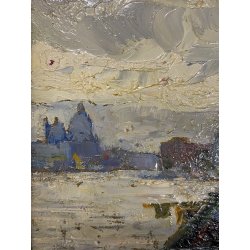 ANTICO QUADRO DIPINTO OLIO TAVOLA E. Bonivento BARCHE da PESCA S. MARCO VENEZIA