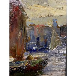 ANTICO QUADRO DIPINTO OLIO TAVOLA E. Bonivento BARCHE da PESCA S. MARCO VENEZIA