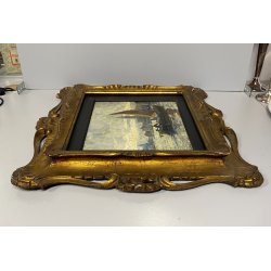 ANTICO QUADRO DIPINTO OLIO TAVOLA E. Bonivento BARCHE da PESCA S. MARCO VENEZIA