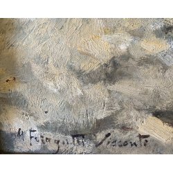 ANTICO DIPINTO OLIO A. Feragutti Visconti RITRATTO CONTADINA PAESAGGIO FIGURA