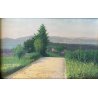 DIPINTO OLIO TAVOLETTA PAESAGGIO RURALE CAMPAGNA STRADA '900