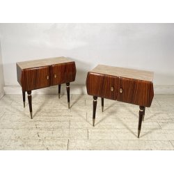 ANTICA COPPIA COMODINI ANNI 60 LEGNO LACCATO VETRO OTTONE VINTAGE