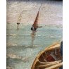 ANTICO QUADRO OLIO MARINA MARINAIO DONNA BAULE FUGA VELIERI MARE REALISMO '800