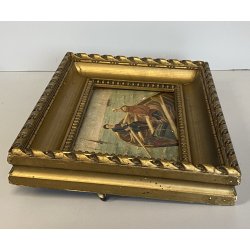 ANTICO QUADRO OLIO MARINA MARINAIO DONNA BAULE FUGA VELIERI MARE REALISMO '800