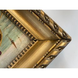 ANTICO QUADRO OLIO MARINA MARINAIO DONNA BAULE FUGA VELIERI MARE REALISMO '800