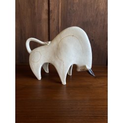 SCULTURA TORO Gambone GRèS SMALTATO BIANCO OPACO  TUREAU BULL '50/'70 - 22cm/h