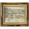 DIPINTO OLIO TELA M. Sola PAESAGGIO MONTANO INVERNALE NEVE BOSCHI BORGOSESIA