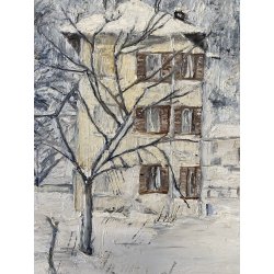 DIPINTO OLIO TELA M. Sola PAESAGGIO MONTANO INVERNALE NEVE BOSCHI BORGOSESIA