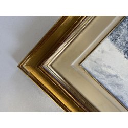 DIPINTO OLIO TELA M. Sola PAESAGGIO MONTANO INVERNALE NEVE BOSCHI BORGOSESIA