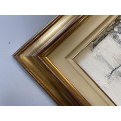 DIPINTO OLIO TELA M. Sola PAESAGGIO MONTANO INVERNALE NEVE BOSCHI BORGOSESIA