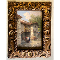 ANTICO QUADRO OLIO Robaldo Casalini DIPINTO GENERE PAESAGGIO RURALE FIGURE '20