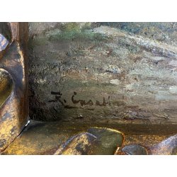 ANTICO QUADRO OLIO Robaldo Casalini DIPINTO GENERE PAESAGGIO RURALE FIGURE '20