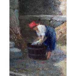 ANTICO QUADRO OLIO Robaldo Casalini DIPINTO GENERE PAESAGGIO RURALE FIGURE '20