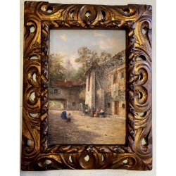 ANTICO QUADRO OLIO Robaldo Casalini DIPINTO GENERE SCENA VITA RURALE FIGURE '20