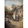 ANTICO QUADRO OLIO Robaldo Casalini DIPINTO GENERE SCENA VITA RURALE FIGURE '20