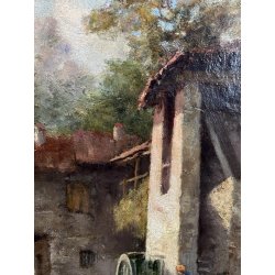 ANTICO QUADRO OLIO Robaldo Casalini DIPINTO GENERE SCENA VITA RURALE FIGURE '20