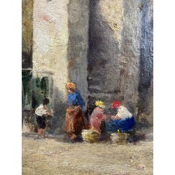 ANTICO QUADRO OLIO Robaldo Casalini DIPINTO GENERE SCENA VITA RURALE FIGURE '20