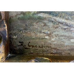 ANTICO QUADRO OLIO Robaldo Casalini DIPINTO GENERE SCENA VITA RURALE FIGURE '20