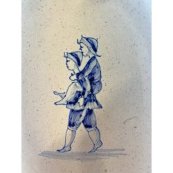 ANTICA COPPIA CIOTOLA OVALE  DECORO di GENERE SMALTO BLU BIMBI che GIOCANO '900