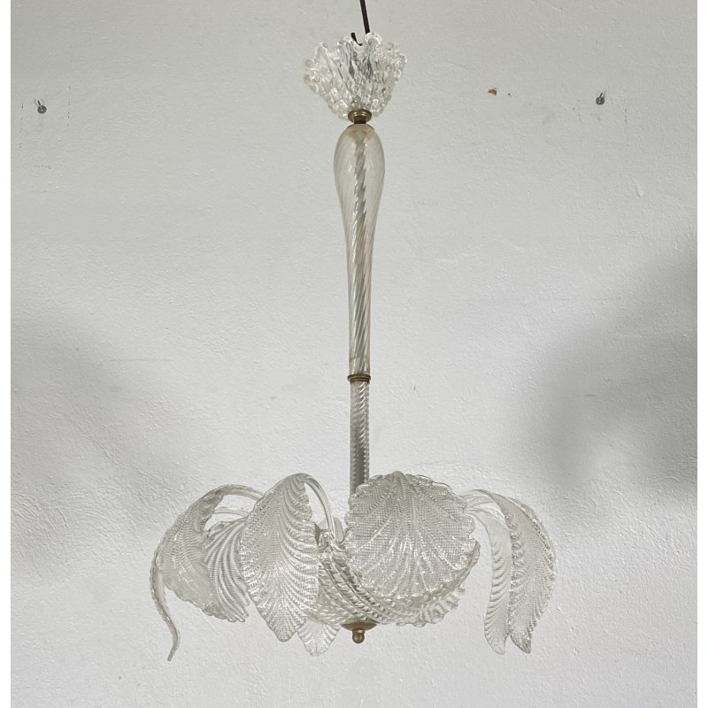 LAMPADARIO VETRO MURANO TRASPARENTE FOGLIE BAROVIER&TOSO VINTAGE LAMP GLASS