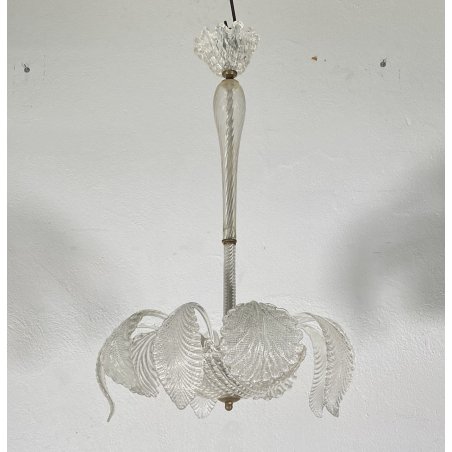 LAMPADARIO VETRO MURANO TRASPARENTE FOGLIE BAROVIER&TOSO VINTAGE LAMP GLASS