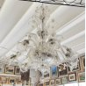 ENORME LAMPADARIO 3 PIANI VETRO MURANO TRASPARENTE FOGLIE FIORI VINTAGE GLASS