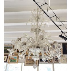 ENORME LAMPADARIO 3 PIANI VETRO MURANO TRASPARENTE FOGLIE FIORI VINTAGE GLASS