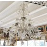 ENORME LAMPADARIO 3 PIANI VETRO MURANO TRASPARENTE FOGLIE FIORI VINTAGE GLASS