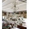 ENORME LAMPADARIO 3 PIANI VETRO MURANO TRASPARENTE FOGLIE FIORI VINTAGE GLASS