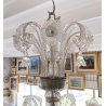 ENORME LAMPADARIO 3 PIANI VETRO MURANO TRASPARENTE FOGLIE FIORI VINTAGE GLASS